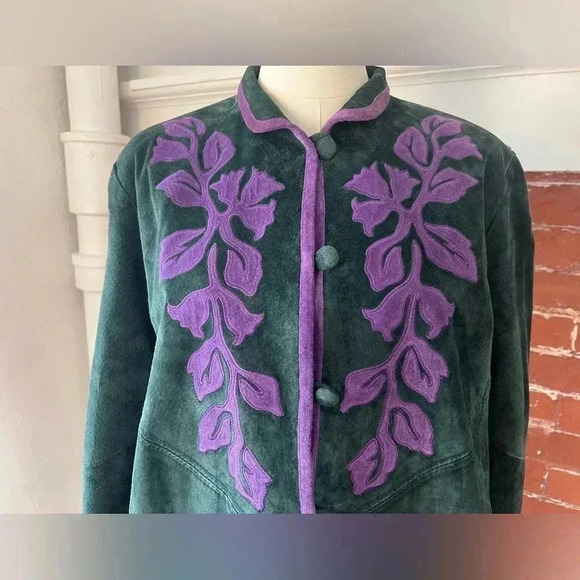 Linea by Louis Dell’olio Vintage Green Suede Jacket with Purple Floral - Picture 10 of 14